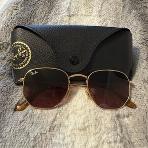 Ray-Ban Gold Hexagonal Sunglasses with Black Case